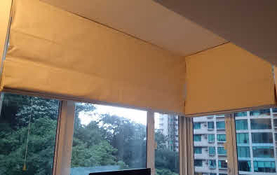 Typical installation of the Roman Blinds for the "L" shape window.